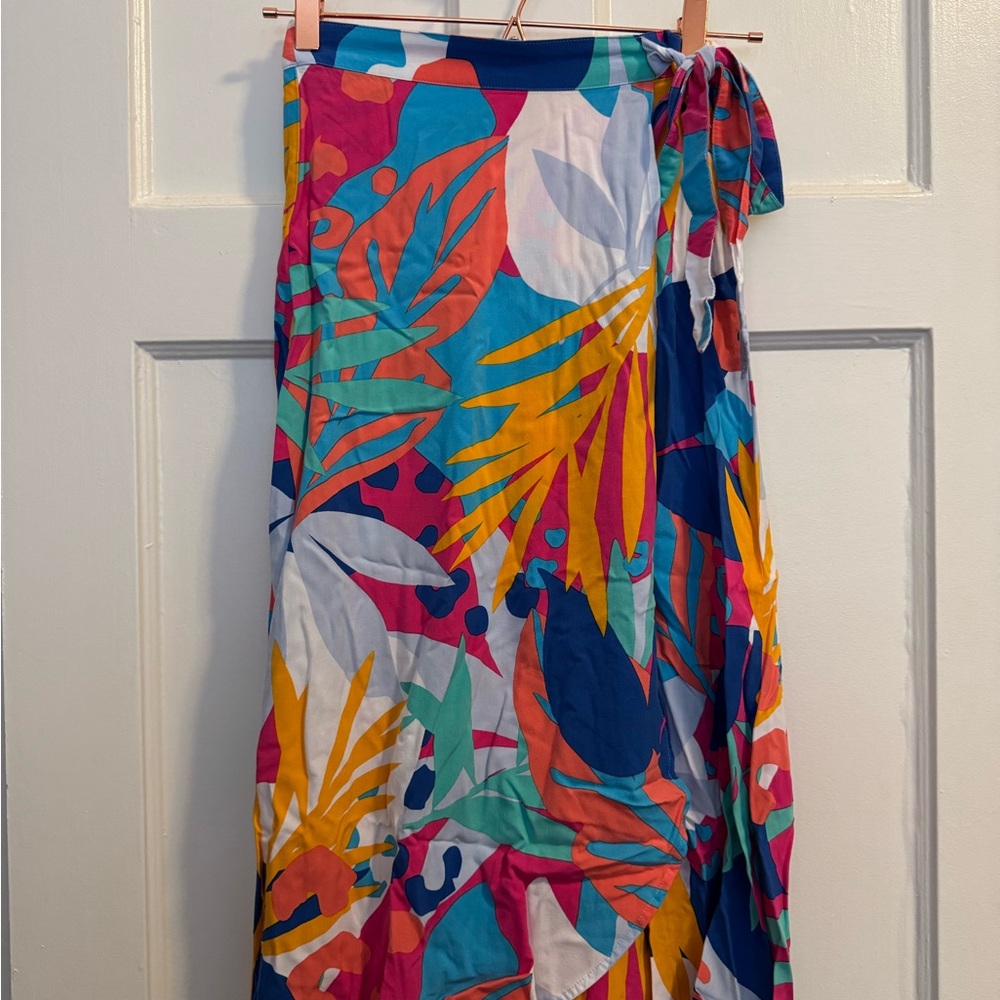 Colorful Tropical Print Wrap Skirt